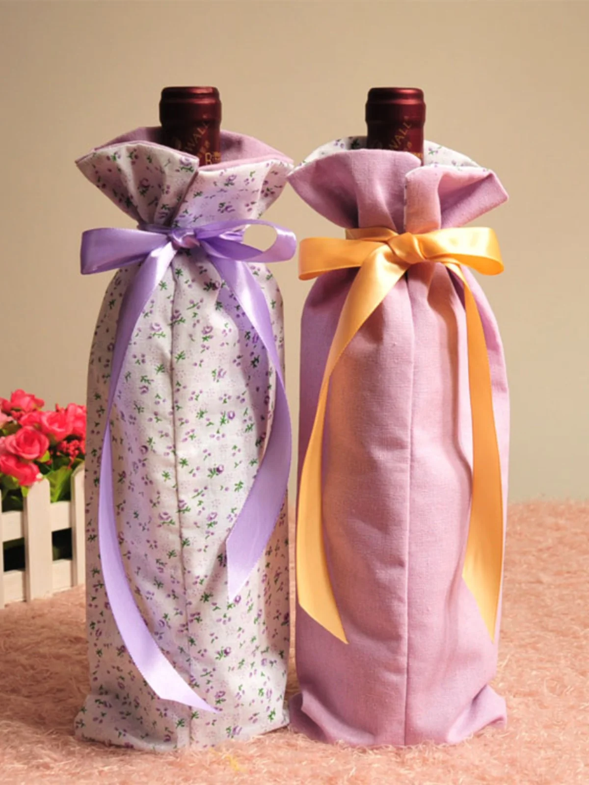 

Чехол для винной бутылки в деревенском стиле с цветочным узором, чехол для красного вина, сумка для дегустации, защитный чехол из шелка в деревенском стиле под старину для защиты от пыли