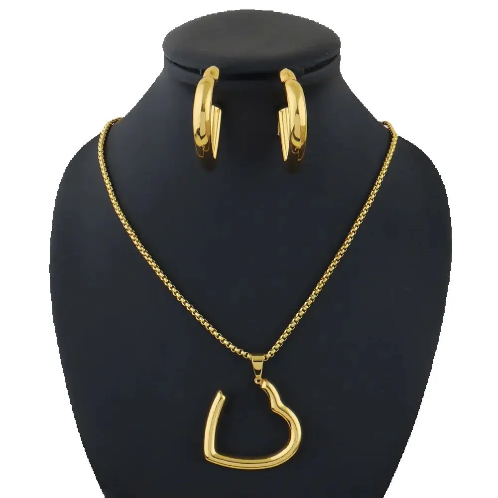 YM Collier et boucles d'oreilles en forme de cœur pour femme, ensemble de bijoux plaqués or 24 carats, collier amazigh, cadeau 3