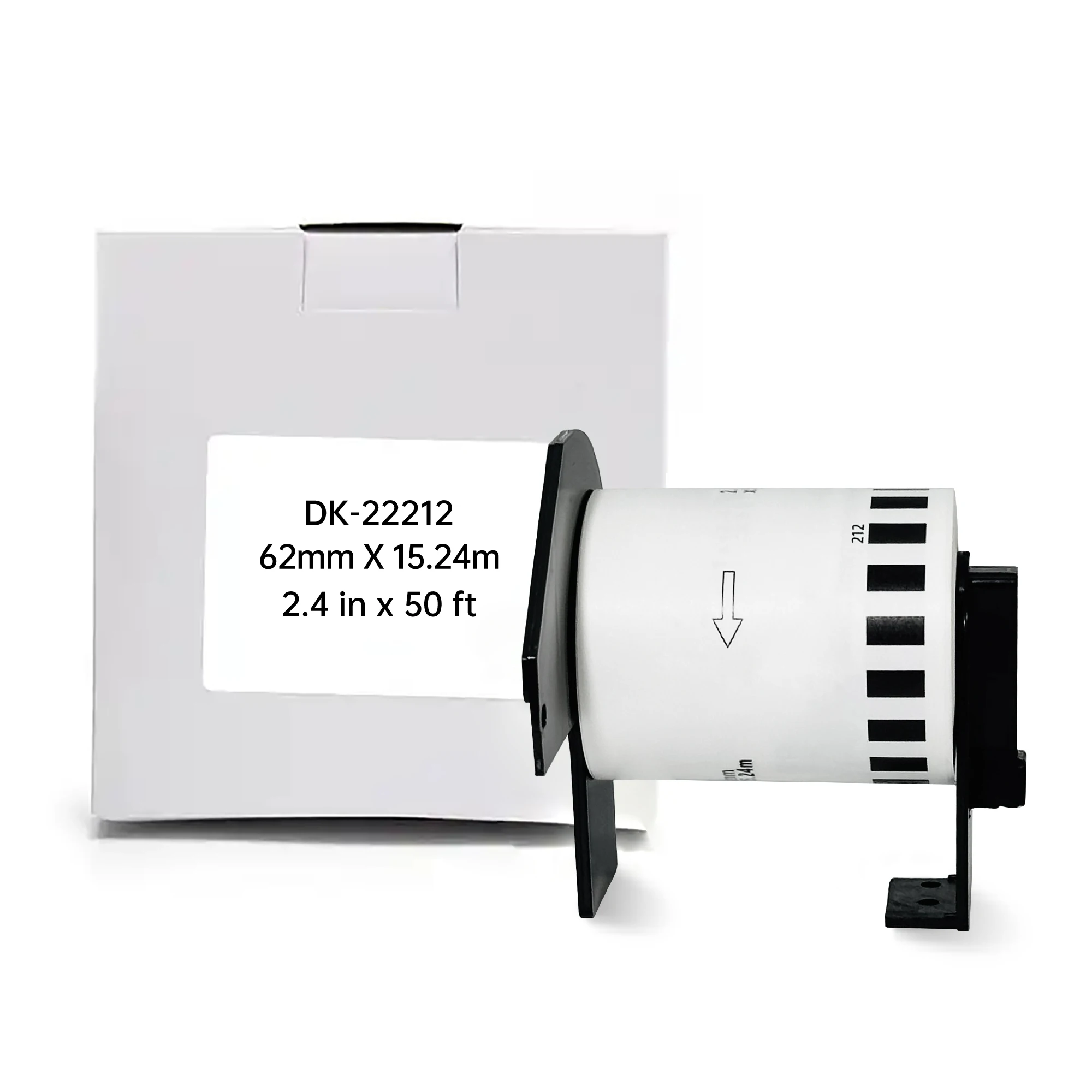 Compatible Brother DK-22212 Continuous Length Durable White Film Tape - 62mm Wide label roll plus holder cartridge