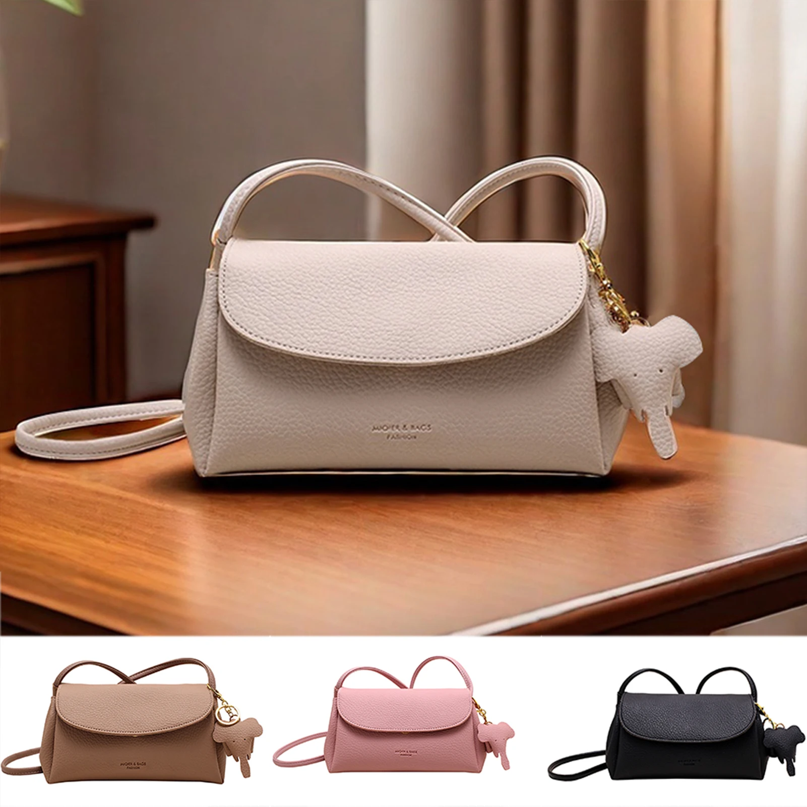 

Fashion Women's Handbag With Lovely Elephant Pendant Solid-Color Shoulder Bag Purse For Shopping Dating Outdoor Travel Gift