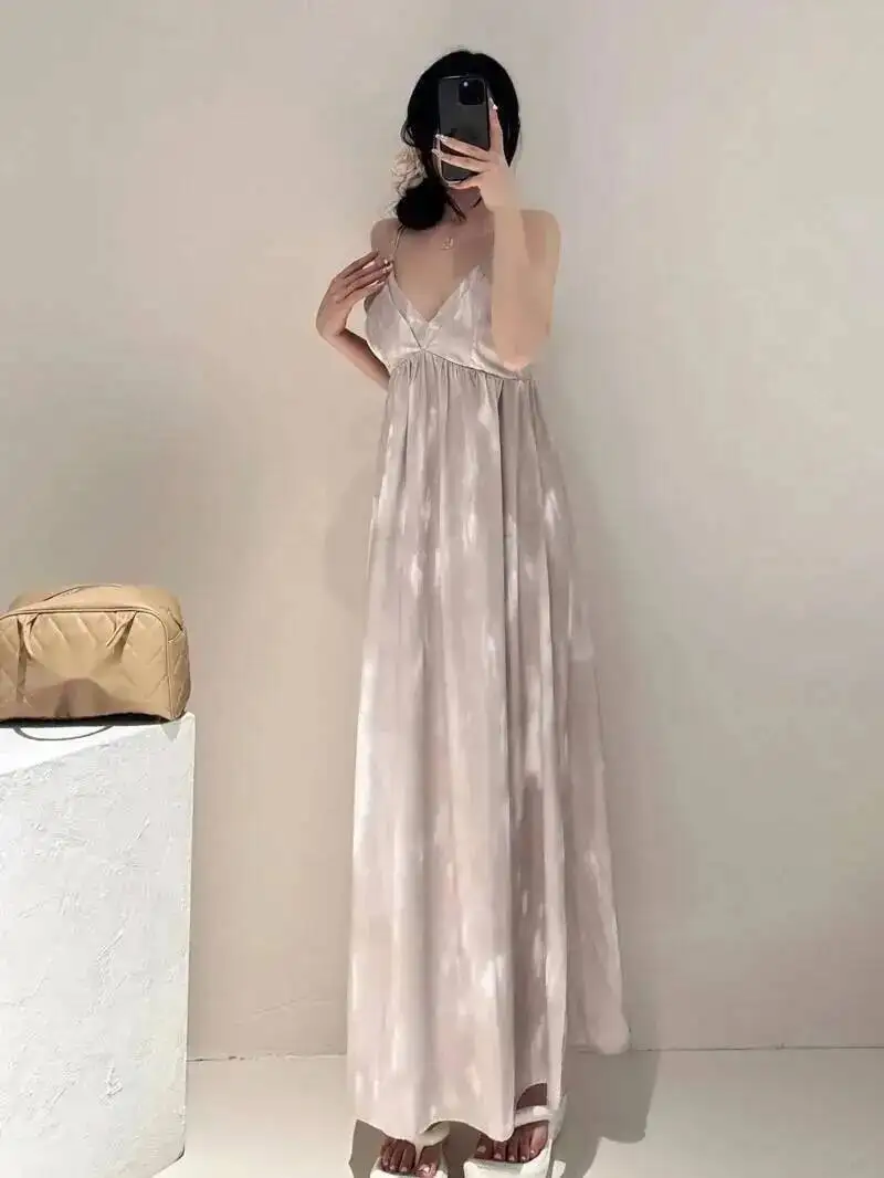 Summer New French Suspender Dress Elegant Gentle Temperament For Women Long Dresses Slim Fashion Sexy Women Tops Robe VN3H