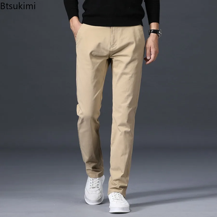 Spring New Men's Casual Pants Trend Design Versatile Cotton Trousers Basic Straight Solid Loose Business Formal Trousers for Men