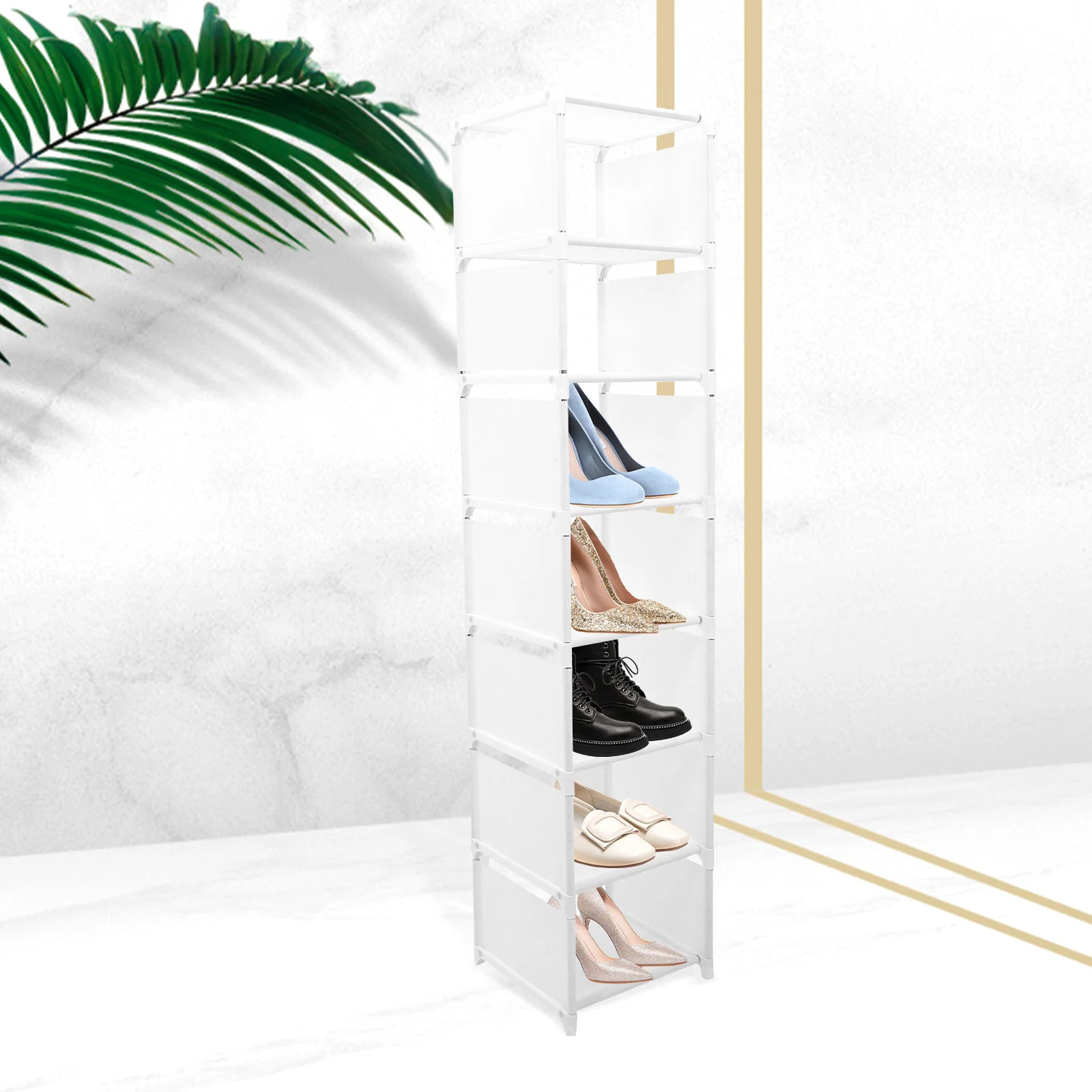 

Folding Shoe Rack Space Saving Storage Display Shelf for Entryway Portable Foldable Organizer Shoes Holder White