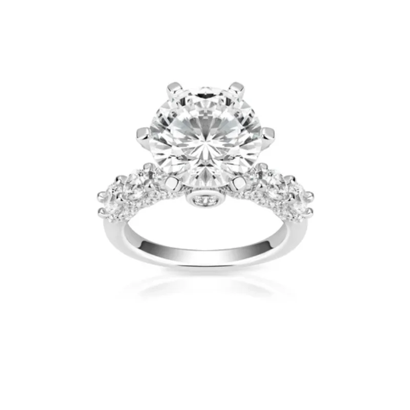 Bellux 925 Silver Synthetic Zircon Ring Round Starry White Six Claw Crown Light Luxury Diamond Wedding Rings Gift for Wome