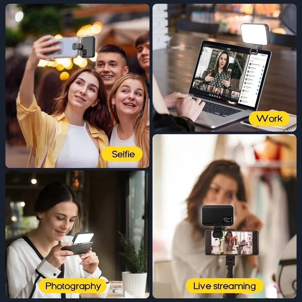 Luce per selfie a LED 800/1000mAh USB ricaricabile Luminosità regolabile Mini luce per selfie 3 modalità Luce di riempimento a LED