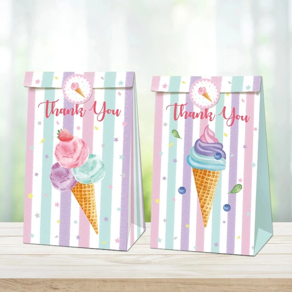 12Pcs/set Summer Sweet Ice Cream Lolly Theme Party Paper Bags Candy Box Cake Gift Bags Baby Shower Birthday Favor Supplies