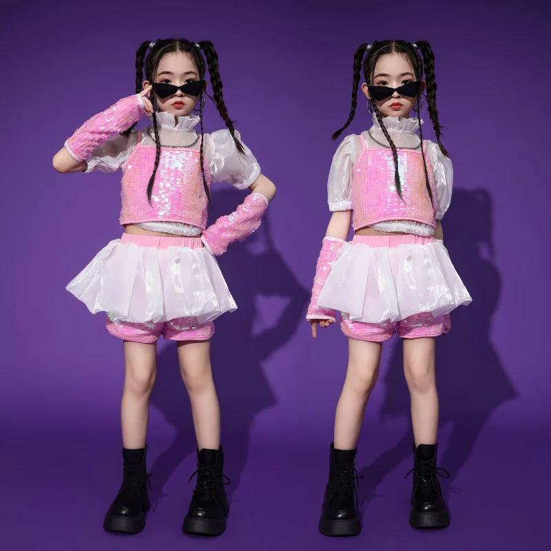 

Модная крутая одежда для джазовых танцев для девочек, модный индивидуальный костюм с блестками для подиума, комплект костюмов для выступлений в стиле хип-хоп для девочек