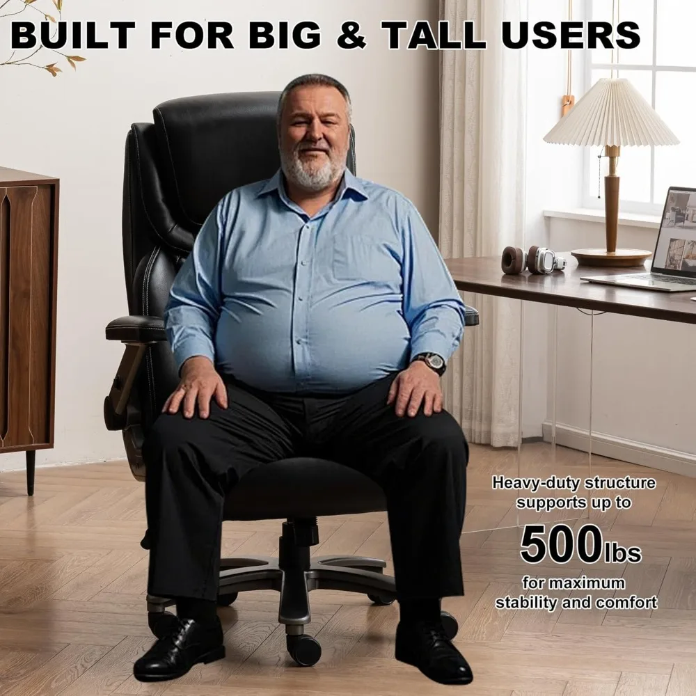 كرسي مكتب تنفيذي بوزن 500 رطل للكبيرة والطويلة، كرسي مكتب مريح عالي الظهر مع مسند رأس قابل للتعديل ومساند للذراعين ثلاثية الأبعاد قابلة للعكس #4