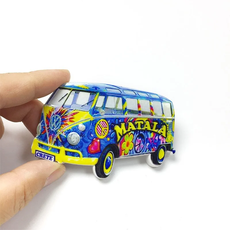 

Cretan Island, Greece Refrigerator Magnet Cute Little Bus Cultural and Creative Home Decoration3dPainted Travel Souvenirs