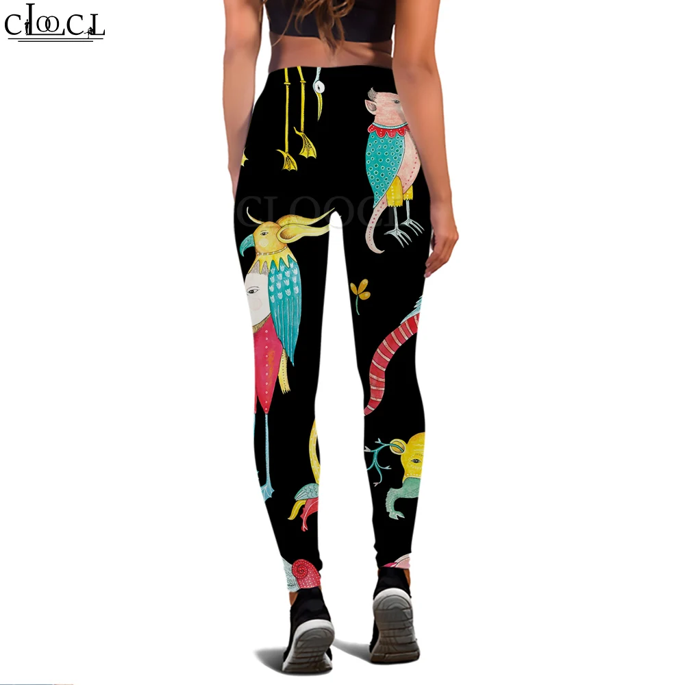 Cloocl moda casual feminino legging conto de fadas monstro impresso cintura alta elasticidade legging treino push-up jogging calças