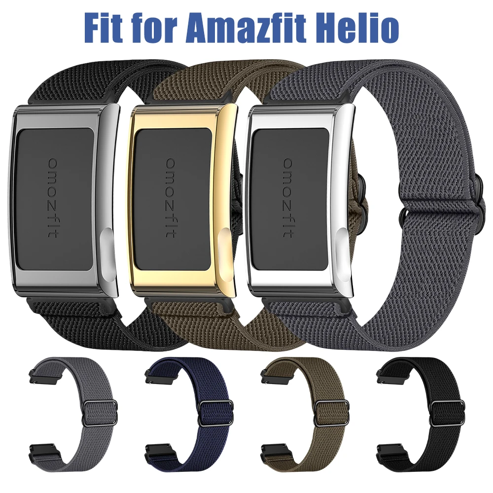 Elastisches Nylonband mit Schiebeschnalle und Schutzhülle aus Metall, kompatibel mit Amazfit Helio Ersatzzubehör