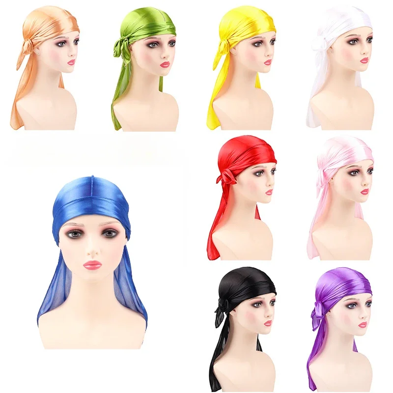 New Solid Color Silk Pirate Hat Hip-hop Boys and Girls Bottoming Bandage Headband Elastic Chemotherapy Hat Party Props