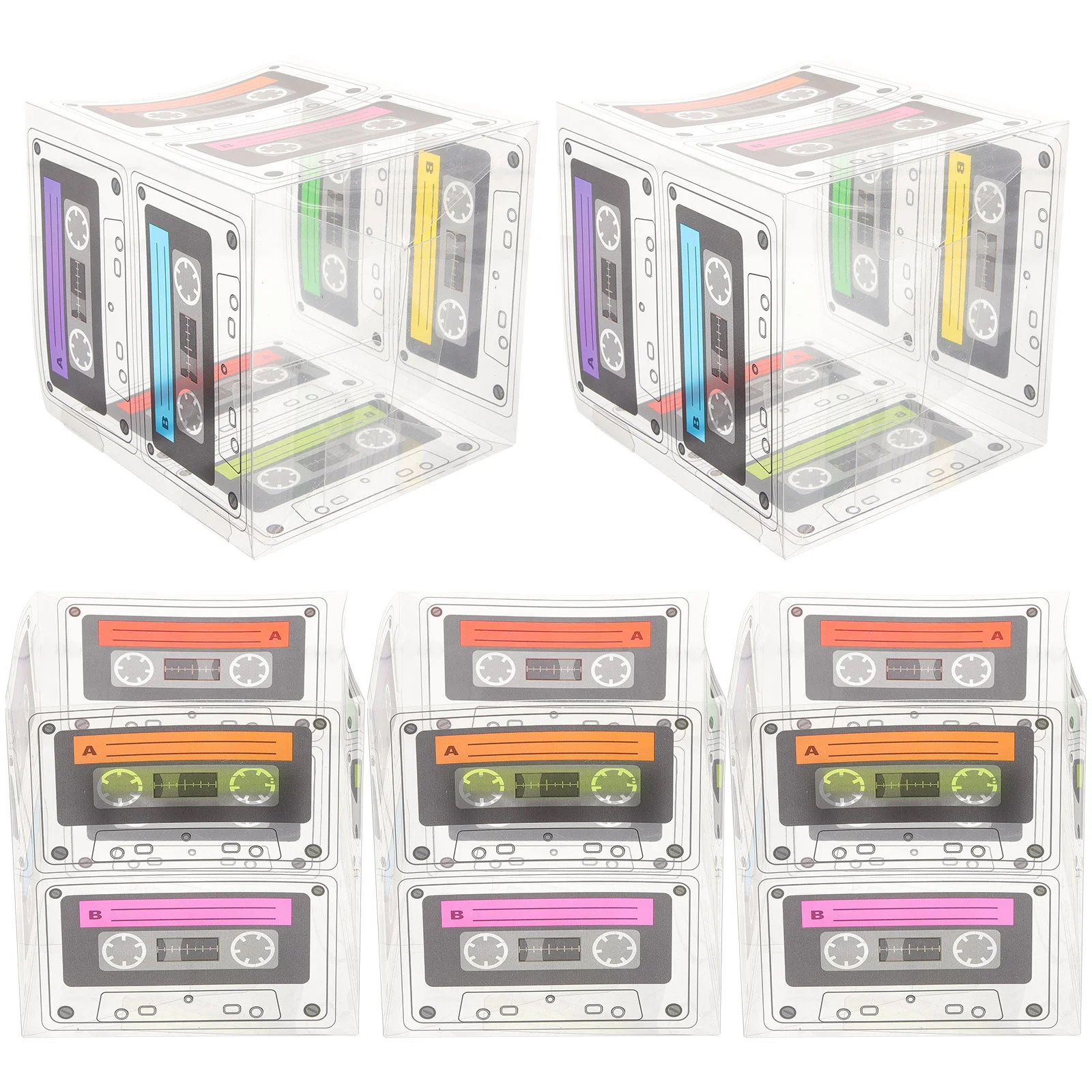 5 Pcs Cassette Music Decor Gift Packing Cases Candy Posters Plastic Party Favor Boxes Cookie