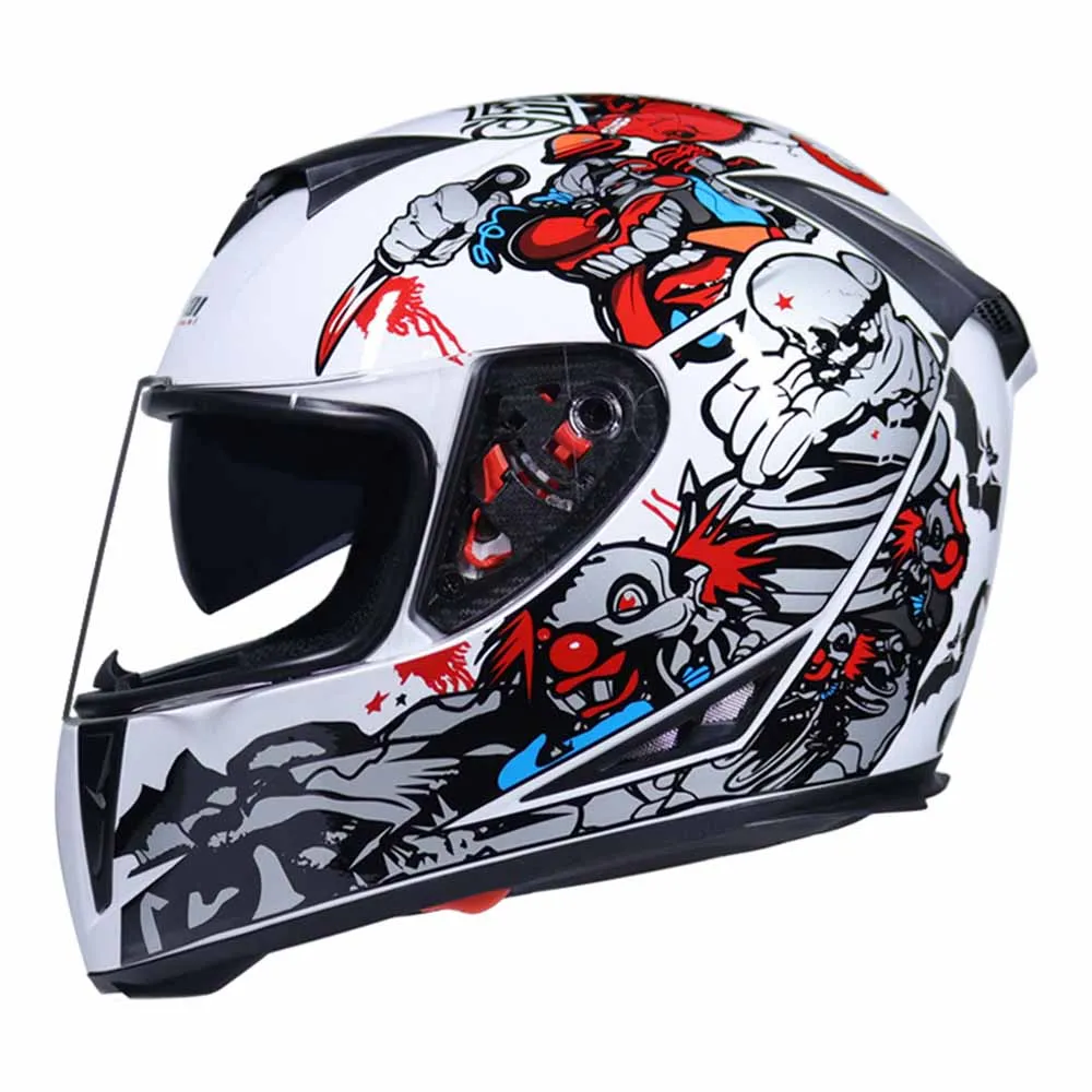 S-2XL White Joker Wear-Resistant Motorcycle Equipment Breathable Head Protection Full Face Biker Helmet Anti-Fall Motocross Kask