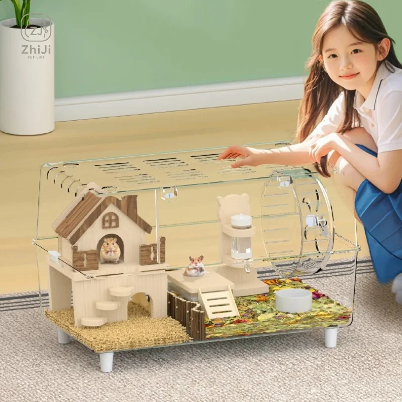 ‌Large Transparent Hamster Cage 2Layer Luxury Villa with Extra Space Cheap Dwarf Syrian Habitat Acrylic House for Golden Hamster