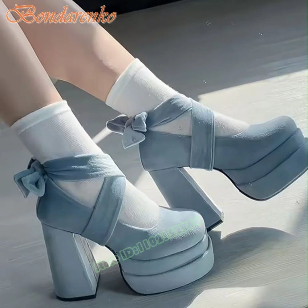 

Suede Round Toe Straps Sandals Platform Chunky High Heels Solid Lace Up Sandals Women New Style Summer Shoes Designer Party Shoe