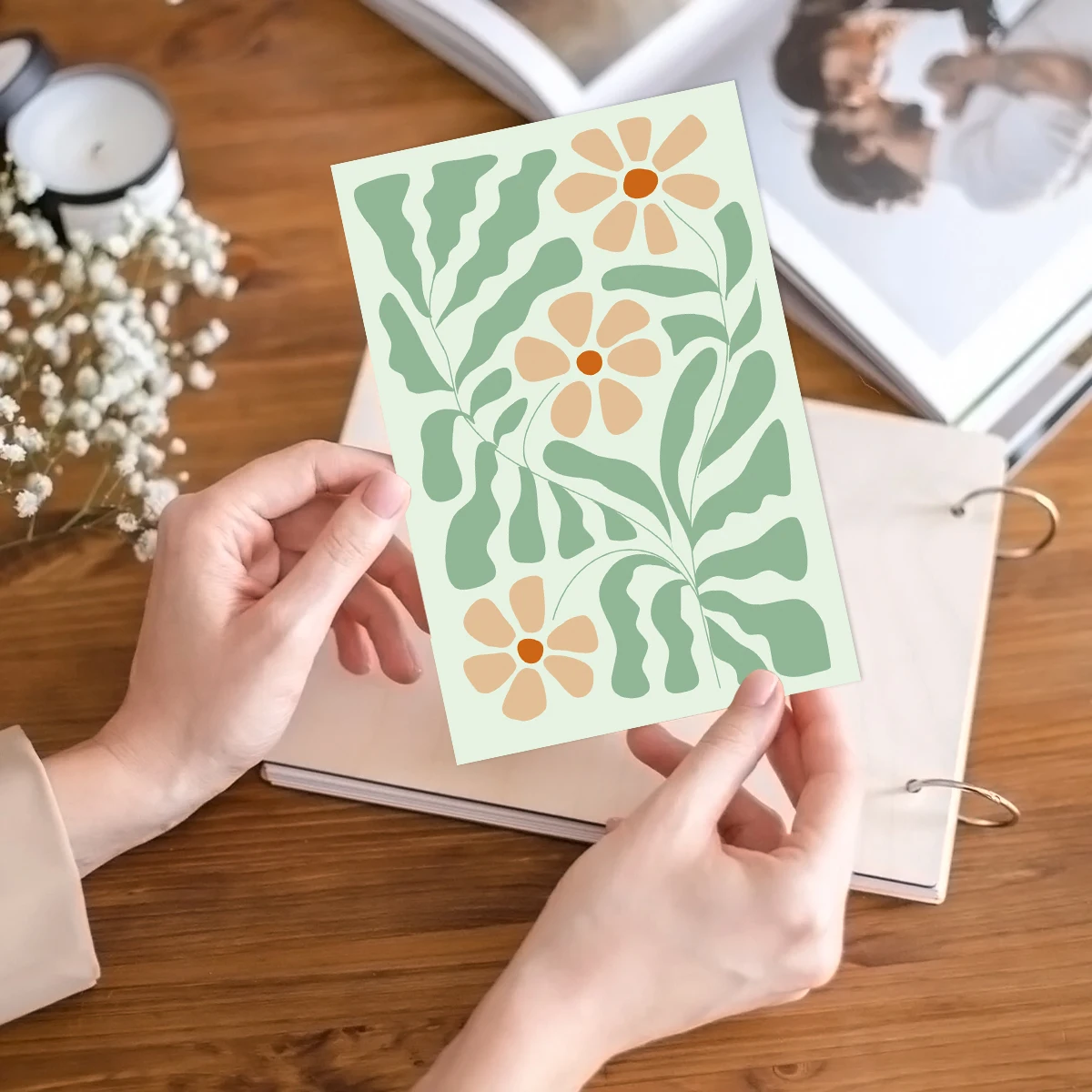 12 Stück botanische Strichzeichnungen Wandkarten mit Aufkleber, dekorative Postkarten, Geschenk für Zuhause, Büro, Wanddekoration, DIY-Fotoalbum, Sammelalbum – Detail 6