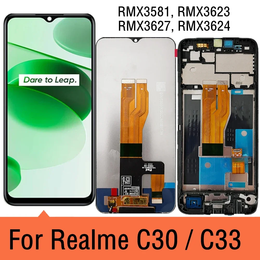 

Дисплей 6,5 дюйма для Oppo Realme C30 RMX3581, сенсорная панель, дигитайзер, рамка в сборе, замена для Realme C33 RMX3627, ЖК