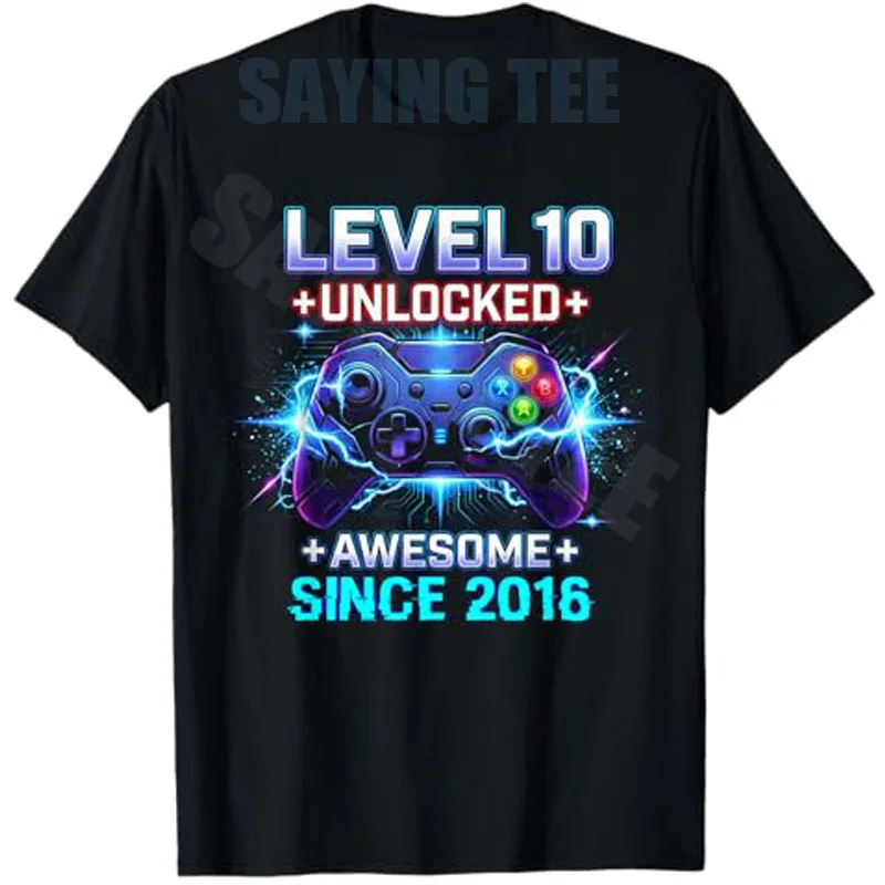 10-jährige Geburtstagsdekorationen für Jungen, T-Shirt „Awesome Since 2016“, Level 10 Unlocked Video Gamer, 10. Geburtstag, Neuheits-T-Shirt-Kleidung – Detail 5