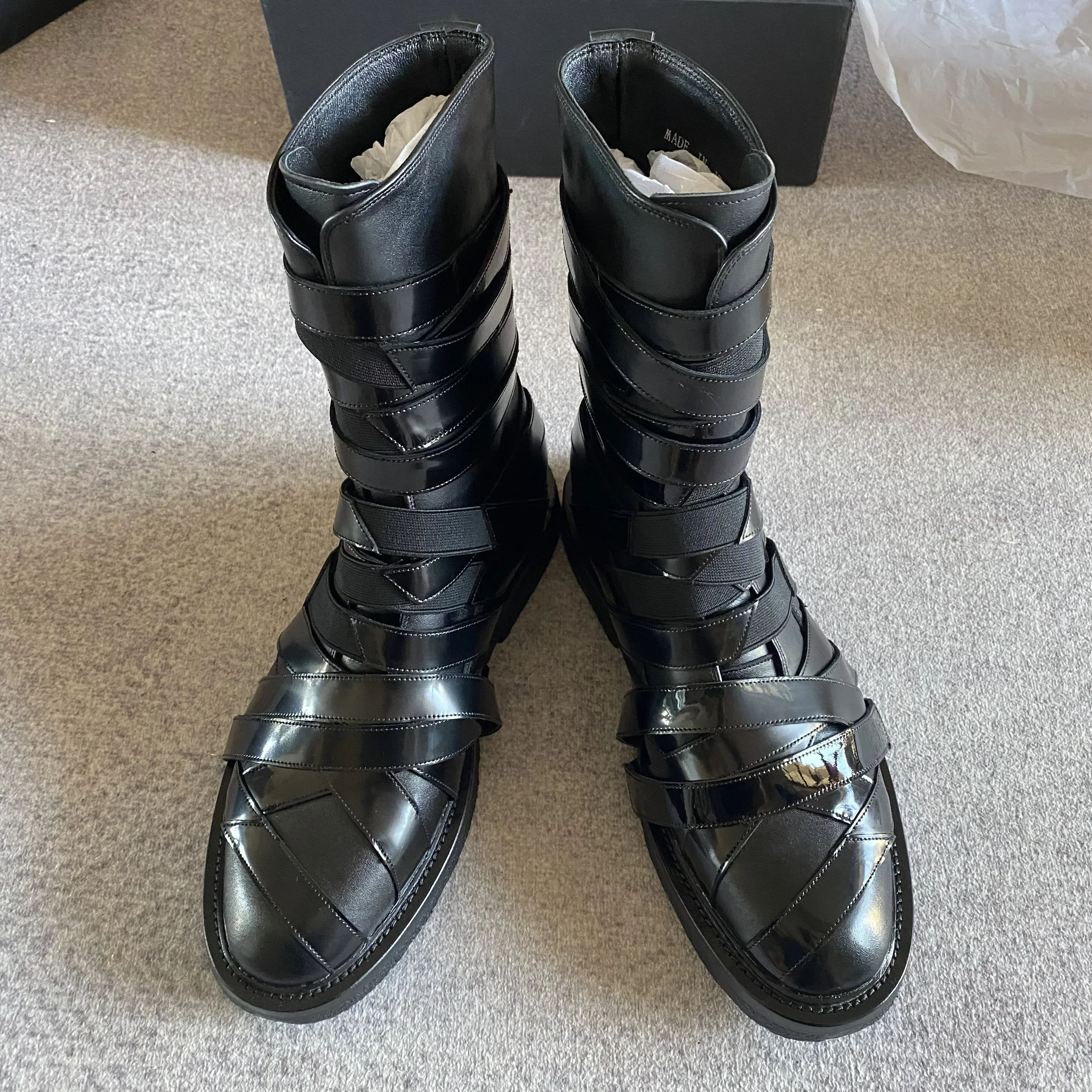Original Design Customized Patchwork Nappa Leather Cross Strap Frist layer Cowhide Unique Luxury Boots