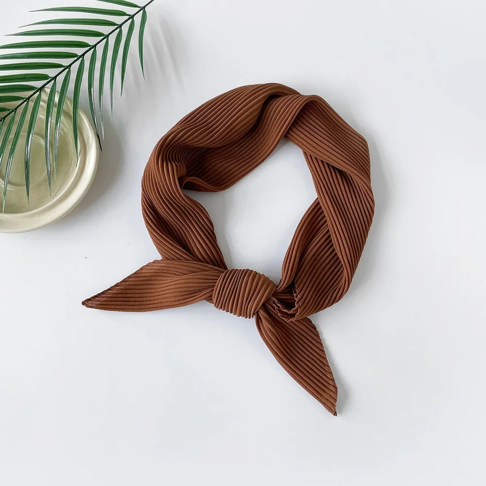 

Модный мягкий шифоновый шарф для волос, повязка для волос с ромбами, однотонная бандана, тонкий элегантный плиссированный шелковый шарф для девочек