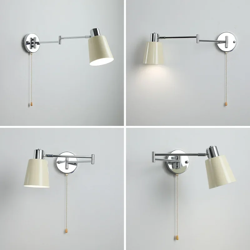 Cream Wind Telescopic Folding Wall Lamp Nordic Simple Study Creative Pull Rocker Arm Line Switch Bedroom Headboard Wall Lamp