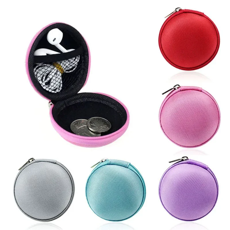 Colorful Portable Round Zipper Earphone Storage Bag Earbuds Hard Box Case for IPhone Cable SD TF Memory Card U Disk Data Cable