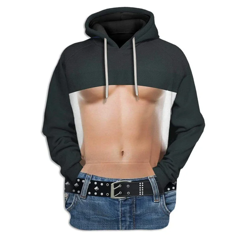 Sexy Fishnet Muscle Print Hoodie Men Women Personality Streetwear Hooded Top Funny Body Hair Pattern Cool Gift Unisex Sweatshirt