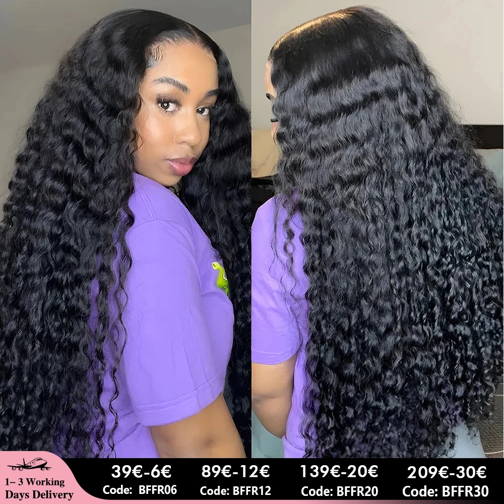 3 days delivery france deep wave human hair wigs 220 density deep curly lace front human hair wig 13x4 13x6 hd lace frontal wig pre plucked bleach knot 4x4 closure lace wig