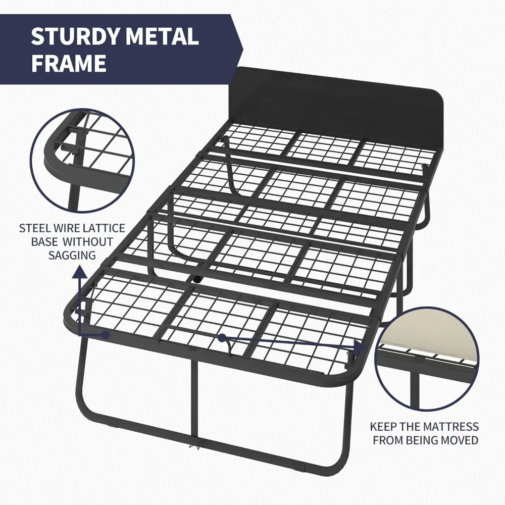 접이식 침대, 성인용 5인치 매트리스가 있는 접이식 침대, 헤드보드가 있는 트윈 사이즈 휴대용 침대, 공간 절약형 접이식 게스트 침대, Fo