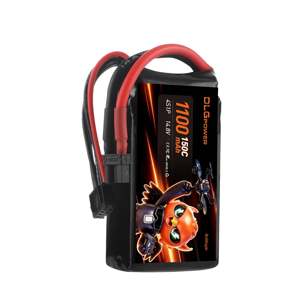 4S 14.8V 1100mAh 150C High Discharge Rate LiPo Battery DLGpower XT30 for FPV Drone Cine‑Whoop RC Car Boat Fixed‑wing Plane