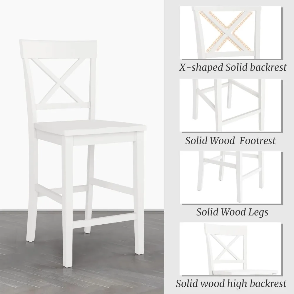 

Counter Height Bar Stools Set of 4, 24" H Wooden Counter Stools with Back and Footrest, for Kitchen Island, White Bar Chairs