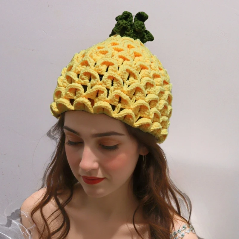 Handmade Crochet Fruit Theme Hat 2000s Styles Creative Shape Skull Hat For Women Girl Knitted Warm Winter Cap Headwear