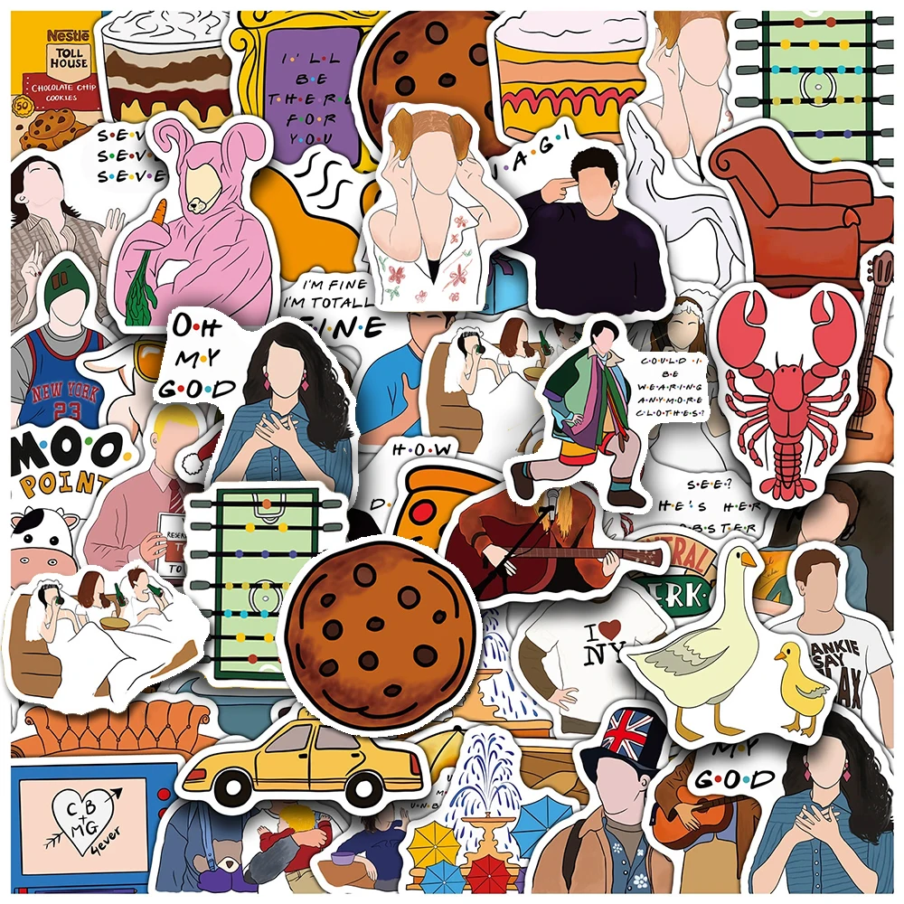 

10/30/50pcs Classic Friends TV Series Stickers Funny Decoration Sticker for Skateboard Phone Case Helmet Cool Cartoon Decals Toy