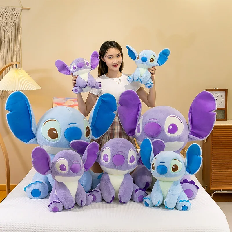 Poupées en peluche de dessin animé Disney Kawaii pour enfants, jouets en peluche Anime, point bleu et violet, CAN o and Stitch, cadeaux d'anniversaire, 30-50cm