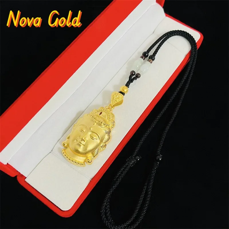 NovaGlod Light luxury 9999 24K real gold large Guanyin pendant necklace accessories men and women sweater chain matching