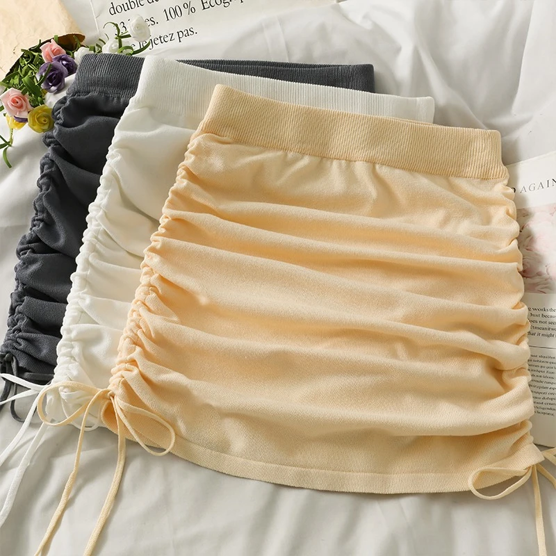 Figure Flattering Versatile Tie Skirts 2026 Autumn New Unique Design Drawstring Ruched High Waist Wrap Women A Line Mini Skirt