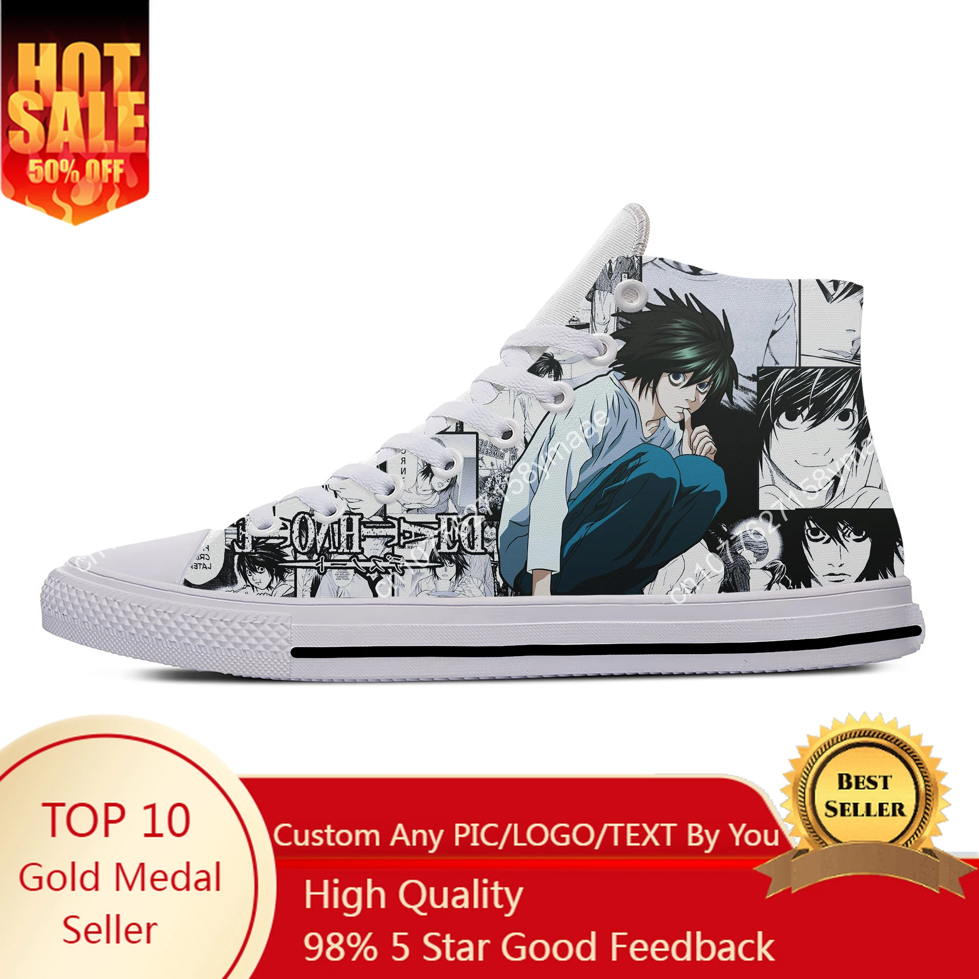 Japanese Anime Manga Cartoon Death Note L Lawliet Casual Cloth Shoes High Top Lightweight Breathable 3D Print Men Women Sneakers