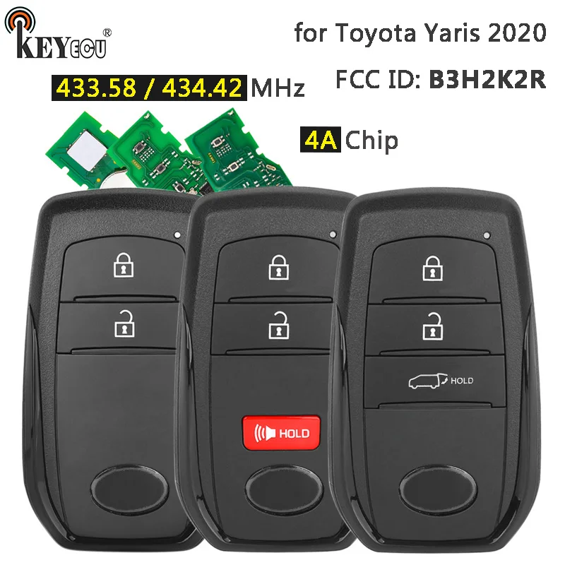 KEYECU 433.58/434.42MHz 4A NCF29A1M HITAG AESチップ FCC ID: B3H2K2R スマートリモートキー フォブ トヨタ ヤリス 2020用