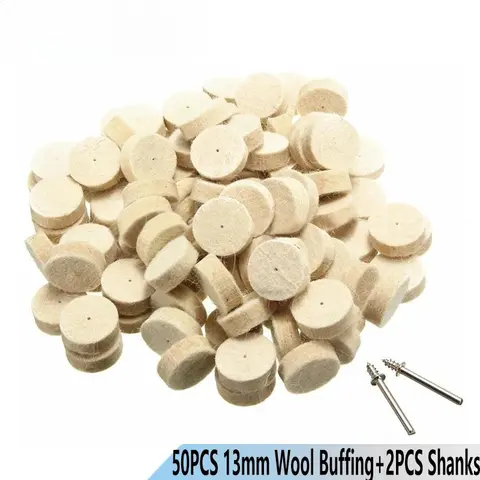50 Peças de Rodas de Polimento em Feltro de Lã de 13mm + 2 Peças de Hastes de 3.2mm para Ferramentas Rotativas Proxxon Dremel