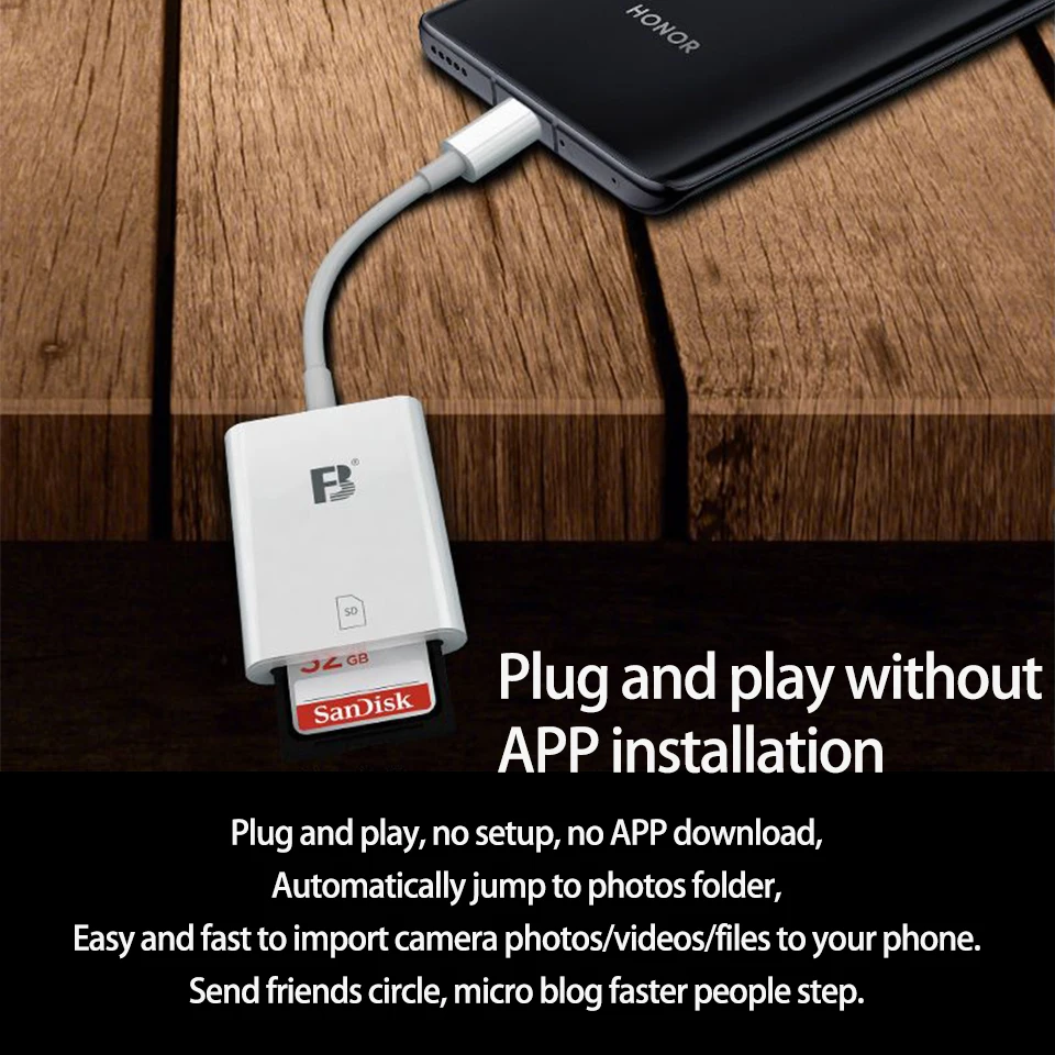 FB-OTG12s Lettore di schede Scheda SD Interfaccia di tipo C Trasferimento dati Lettura fotografica senza APP per dispositivo Android Fotocamera iPad Pro