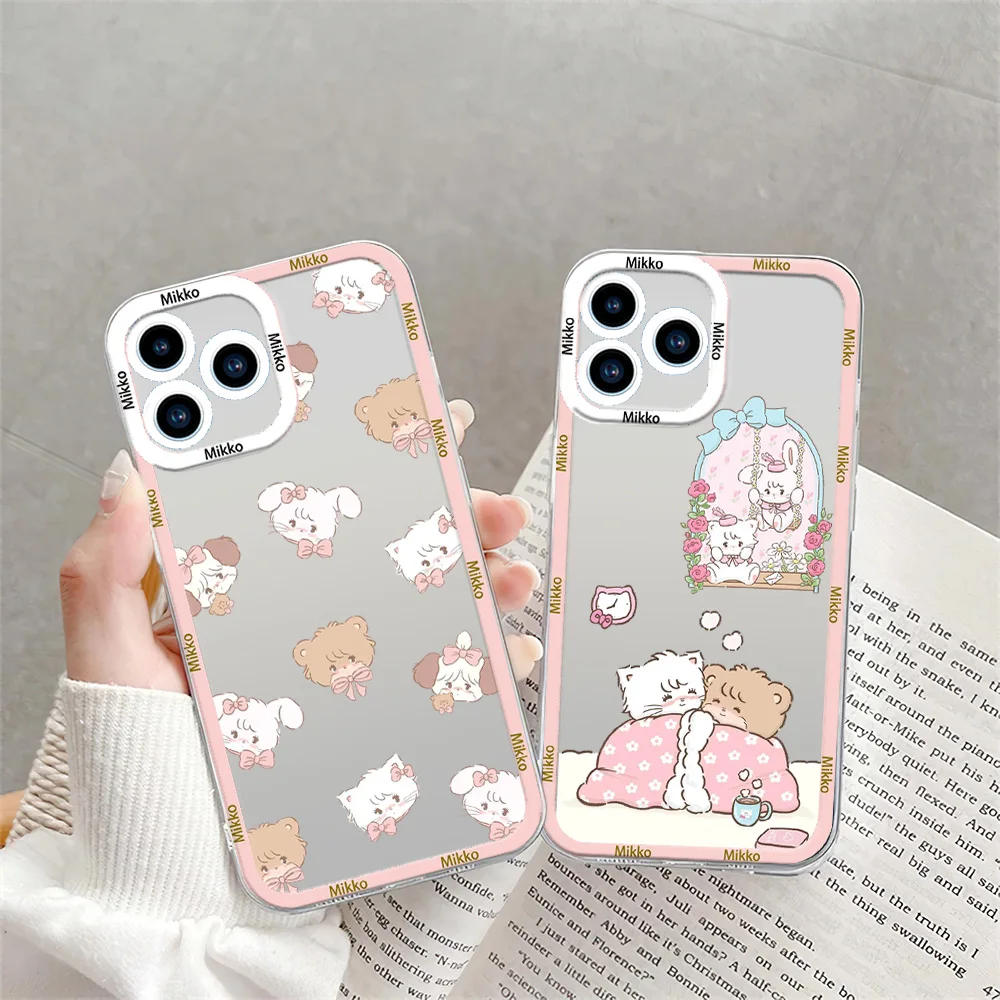 Cute M-Mikko I-Illustrations Phone Case for iPhone 12 11 13 14 15 16 Max Pro Plus Transparent Bezel Shell