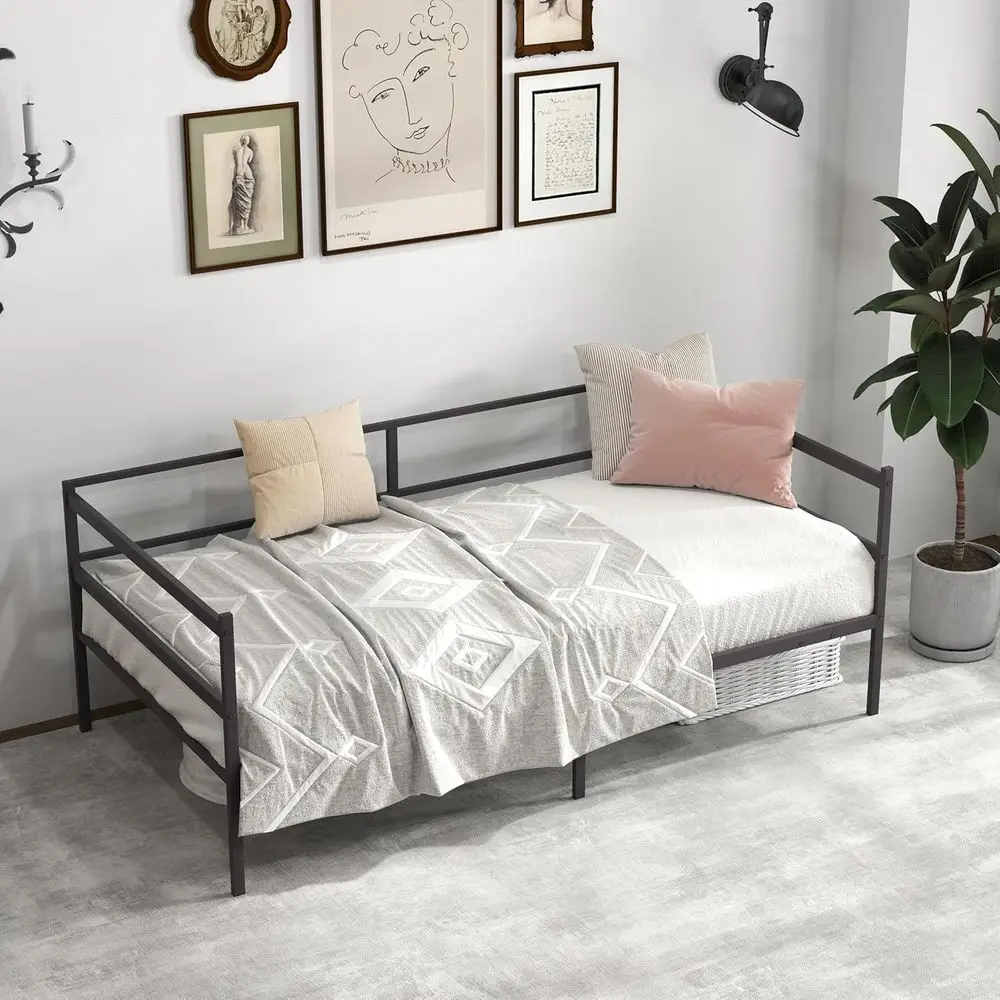 KOMOTT Metal Daybed e Twin Size, Heavy-Duty Steel Slats Support Soa Bed, Platorm Mattroundation, Multiunctional Platorm Bed e, D