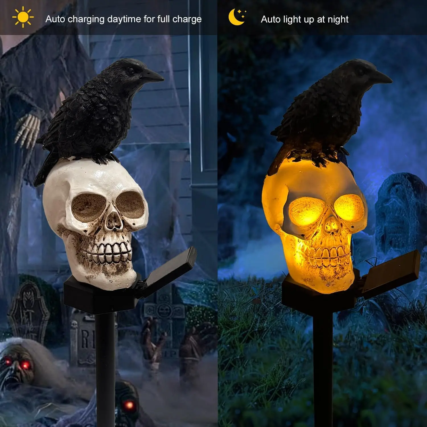 Dekorasi Halloween, lampu dekorasi taman tenaga surya, lampu taman tenaga surya, lampu hantu tahan air, tengkorak horor, dekorasi luar ruangan