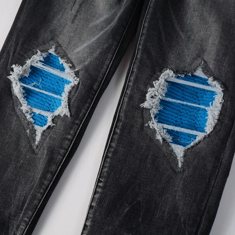 LIBIELIY European And American High Street Streetwear. New Men's Slim-fit Skinny Jeans With Ripped Plush Patches For Four Season