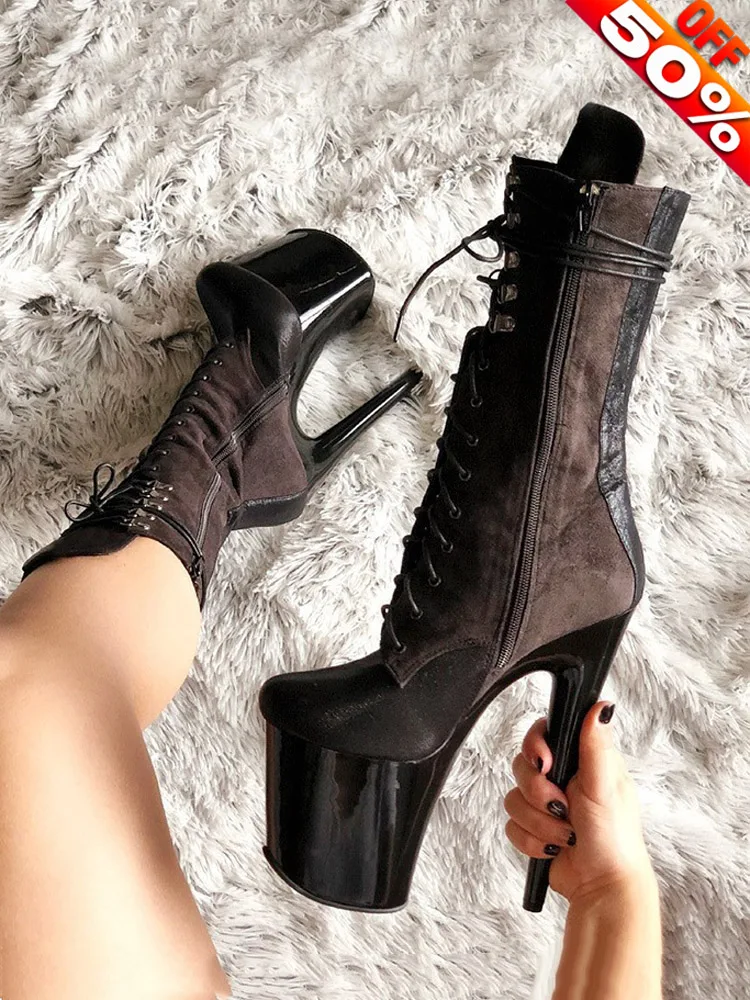 Nightclub Strip High Heels Plus Size Exotic Splicing 20cm Sexy Fetish Ankle Boots For Women Pole Dance Heels Waterproof Platform