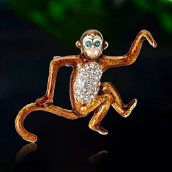 New Enamel Monkey Brooches for Women Unisex Rhinestone Animal Pins Event Party Backpack Decoration Clothes Accessories