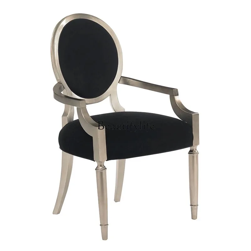 

American light luxury round dining table afternoon tea fabric dining chair with armrest fabric dining chair