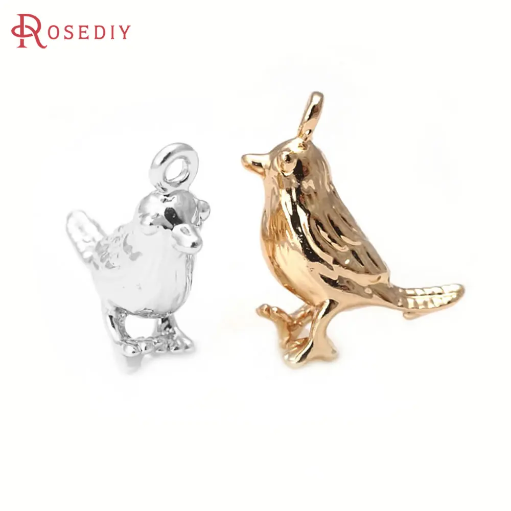 6PCS 9x13MM High Quality 18K Gold Color Silver Color Brass 3D Birds Charms Pendants High Quality Diy Jewelry Accessories