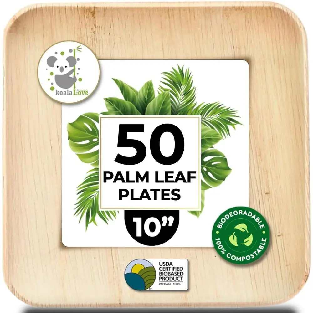 

10 Inch Bamboo Paper Disposable Dinner Square Party Plates, 50 Pack, Eco Biodegradable Compostable Wooden Plate, Best Alternativ
